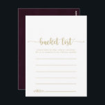 Einfache Karten der Gold Burgund-Liste<br><div class="desc">Diese goldbordeauxfarbenen Eimerkarten sind die perfekte Wahl für einen einfachen Hochzeitsempfang oder ein einfaches Brautparty. Das schlichte und elegante Design zeichnet sich durch klassische und extravagante Schrift-Typografie in weißem und maronfarbenem Hintergrund aus. Ändern Sie den Wortlaut in Anzug jedes Lebensereignisses. Das Schild der Schaufelliste wird separat verkauft.</div>