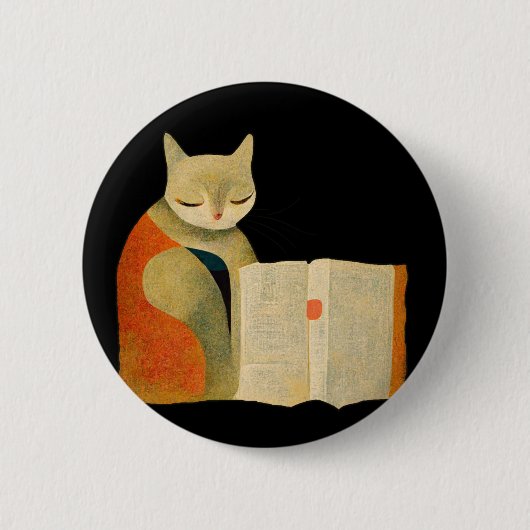 Einfache Katze Lesen eines Buches Button (Vorderseite)