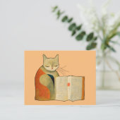 Einfache Katze Lesen eines Buches Postkarte (Stehend Vorderseite)
