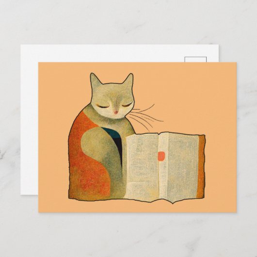 Einfache Katze Lesen eines Buches Postkarte (Vorne/Hinten)