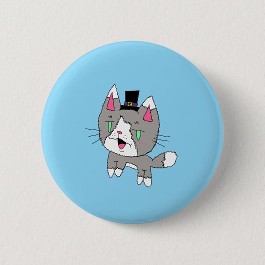Einfache Katze mit Hut-Taste Button (Vorderseite)
