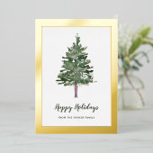 Einfache Kiefer | Goldstreifen Folien Feiertagskarte (Stehend vorne)