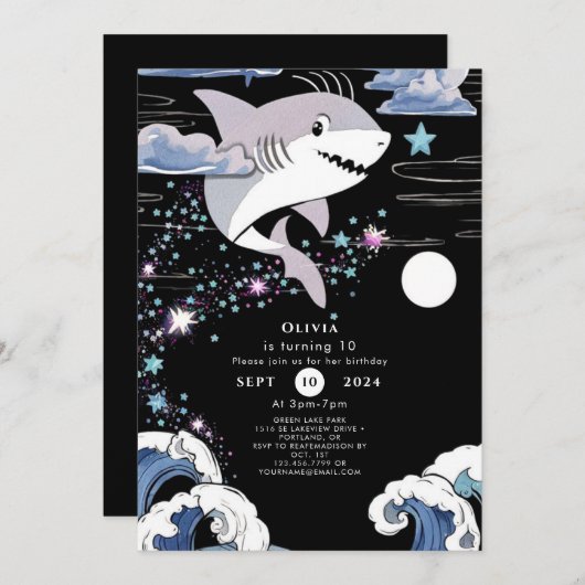 Einfache Kinder Spaß Hai Geburtstag Einladung (Vorne/Hinten)