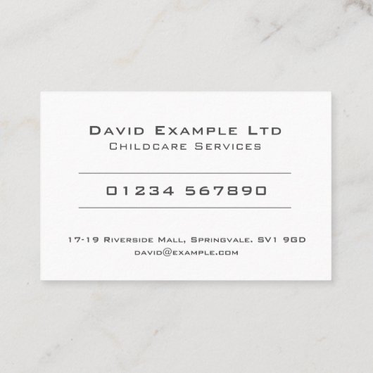 Einfache Kinderbetreuung Visitenkarte (Rückseite)