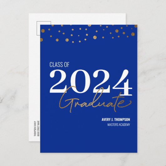 Einfache Klasse 2024 Graduate Blue Personalisiert Ankündigungspostkarte (Vorne/Hinten)