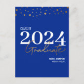 Einfache Klasse 2024 Graduate Blue Personalisiert Ankündigungspostkarte (Vorderseite)