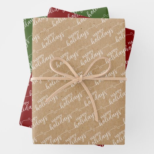 Einfache Klasse Chic Happy Holidays Grußwünsche Geschenkpapier Set (Beispiel)