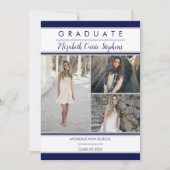 Einfache Klasse Drei Foto Blau | Weißer Abschluss Ankündigung (Vorderseite)