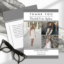 Einfache Klasse Drei Foto Grau | Weißer Abschluss Dankeskarte