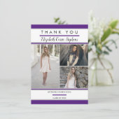 Einfache Klasse Drei Foto Lila |Weißer Abschluss Dankeskarte (Stehend Vorderseite)