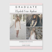 Einfache Klasse Drei Foto Rosa Rosa Abschluss Magnetkarte (Vorderseite)