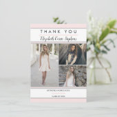 Einfache Klasse Drei Foto Rosa | Weißer Abschluss Dankeskarte (Stehend Vorderseite)
