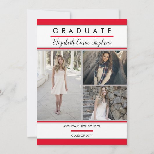 Einfache Klasse Drei Foto Roter Abschluss Ankündigung (Vorderseite)
