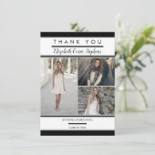 Einfache Klasse Drei Foto Schwarz | Weißer Abschlu Dankeskarte (Stehend Vorderseite)