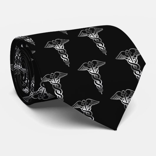 Einfache Klasse Elegant Silver Caduceus Medical Krawatte (Gerollt)