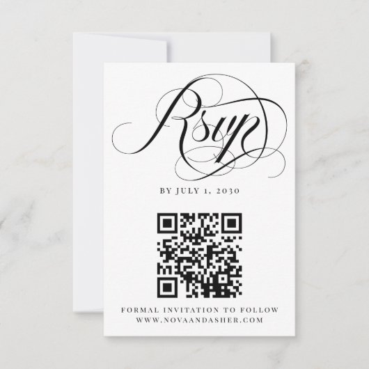 Einfache Klasse Elegantes Script Moderner QR Code RSVP Karte (Vorderseite)