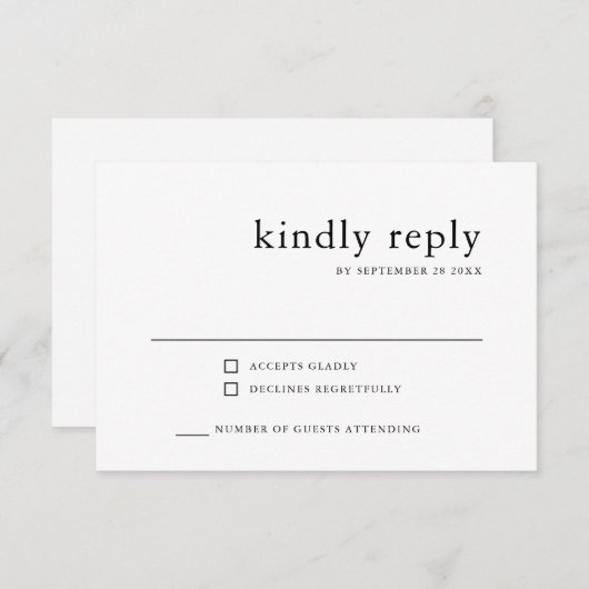 Einfache Klasse | Schwarz-Weiß-Hochzeit RSVP Karte (Vorne/Hinten)