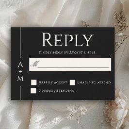 Einfache klassische Black Elegant Monogram Wedding RSVP Karte