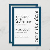 Einfache klassische blaue Hochzeit für die Marine Save The Date (Vorne/Hinten)