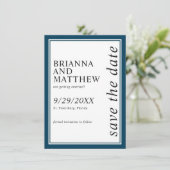 Einfache klassische blaue Hochzeit für die Marine Save The Date (Stehend Vorderseite)