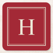 Einfache klassische Cranberry rot mit Monogramm Rechteckiger Pappuntersetzer (Vorderseite)