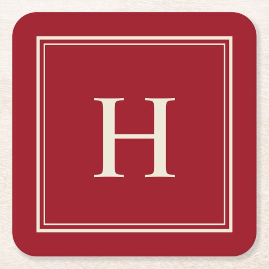 Einfache klassische Cranberry rot mit Monogramm Rechteckiger Pappuntersetzer (Vorderseite)