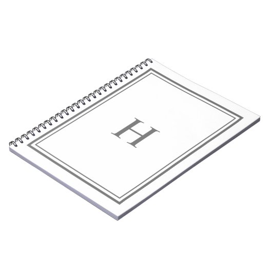 Einfache klassische Elegance Border Gray Monogram Notizblock (Linke Seite)