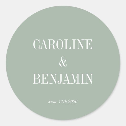 Einfache klassische Elegant Dusty Sage Custom Wedd Runder Aufkleber (Vorderseite)