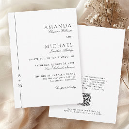 Einfache klassische Elegant Monogram QR-Code Hochz Einladung