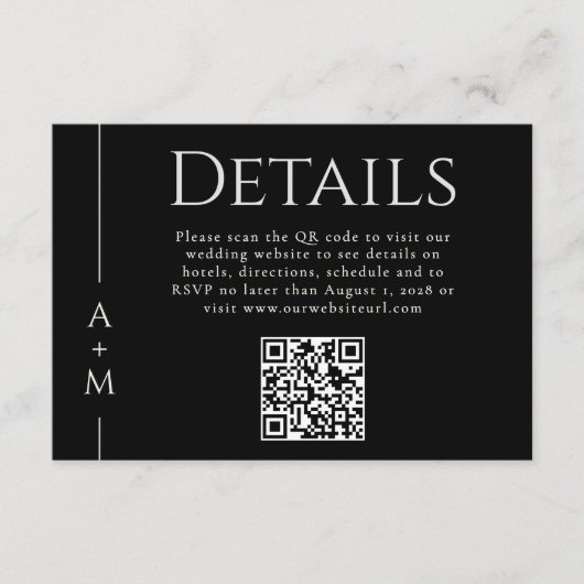 Einfache klassische Elegant-Monogramm-Details QR-C Begleitkarte (Vorderseite)