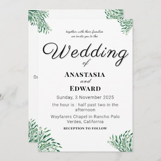 Einfache klassische Elegante Hochzeit Einladung (Vorne/Hinten)