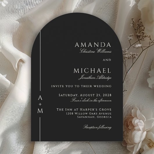 Einfache klassische Elegante Schwarze Hochzeit Einladung