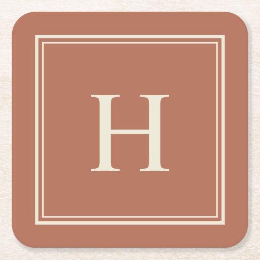 Einfache klassische ErderdTerrakotta mit Monogramm Rechteckiger Pappuntersetzer (Vorderseite)