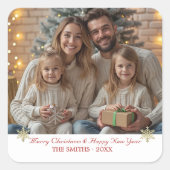 Einfache klassische Goldschneeflocken mit einem Fo Quadratischer Aufkleber (Vorderseite)