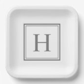 Einfache klassische graue Monogramm auf Weiß Pappteller (Vorderseite)