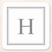 Einfache klassische graue Monogramm auf Weiß Rechteckiger Pappuntersetzer (Vorderseite)