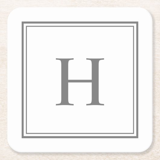Einfache klassische graue Monogramm auf Weiß Rechteckiger Pappuntersetzer (Vorderseite)