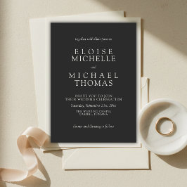 Einfache klassische Hochzeit mit Holzkohle Einladung