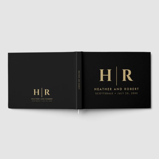 Einfache klassische Minimal-Goldschwarz Gästebuch (Voll)