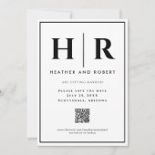 Einfache klassische Minimal-QR-Code für das Hochze Save The Date (Vorderseite)