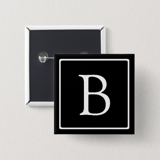 Einfache klassische Monogramm | Schwarz mit weißem Button (Vorne & Hinten)
