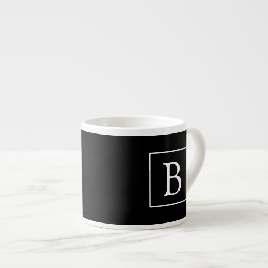 Einfache klassische Monogramm | Schwarz mit weißem Espressotasse (Vorderseite Rechts)