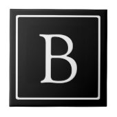 Einfache klassische Monogramm | Schwarz mit weißem Fliese (Vorderseite)