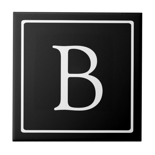Einfache klassische Monogramm | Schwarz mit weißem Fliese (Vorderseite)