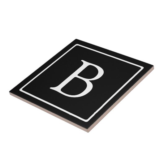 Einfache klassische Monogramm | Schwarz mit weißem Fliese (Seite)
