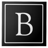 Einfache klassische Monogramm | Schwarz mit weißem Fliese (Vorderseite)