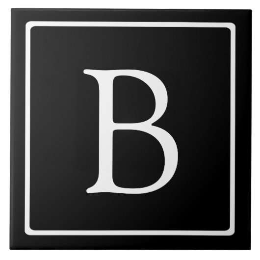 Einfache klassische Monogramm | Schwarz mit weißem Fliese (Vorderseite)