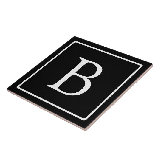 Einfache klassische Monogramm | Schwarz mit weißem Fliese (Seite)