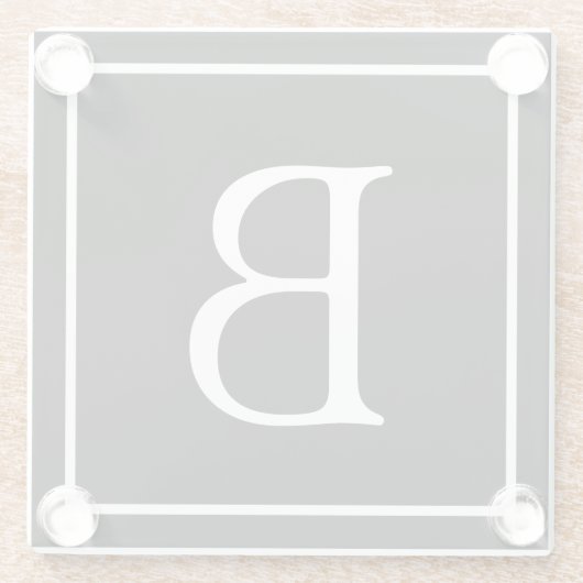 Einfache klassische Monogramm | Schwarz mit weißem Glasuntersetzer (Rückseite)