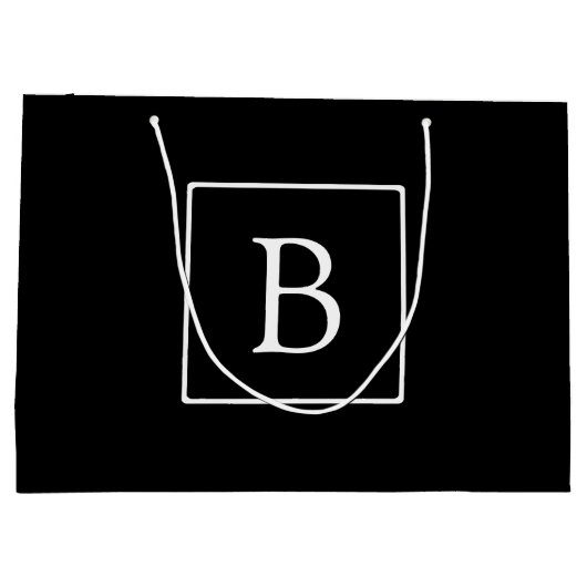 Einfache klassische Monogramm | Schwarz mit weißem Große Geschenktüte (Rückseite)